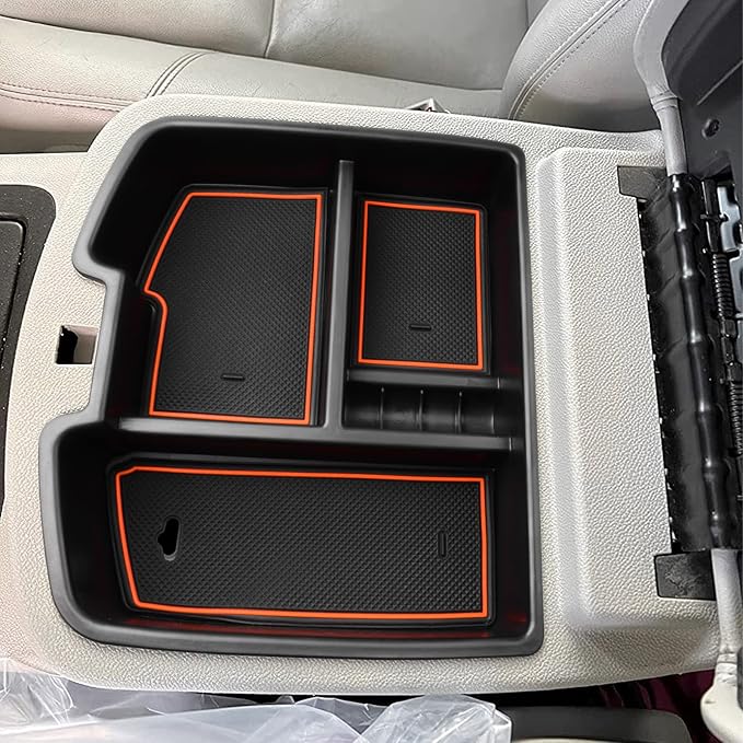 HGWEI Center Console Organizer Compatible with 2007-2014 Chevy Silverado GMC Sierra Avalanche Tahoe Suburban Yukon Yukon XL Accessories, Floor Mounted Center Console ONLY, Orange Trim