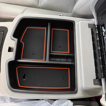 HGWEI Center Console Organizer Compatible with 2007-2014 Chevy Silverado GMC Sierra Avalanche Tahoe Suburban Yukon Yukon XL Accessories, Floor Mounted Center Console ONLY, Orange Trim