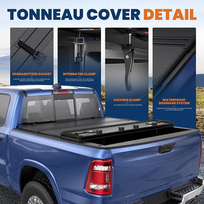 KUIPERAUTO 5.7FT Hard Quad Fold Bed Cove Compatible for 2009-2026 Dodge Ram 1500 (Inclu. Classic & New) 5.7 FT Aluminum Truck Bed Cover(w/o Ram Box)