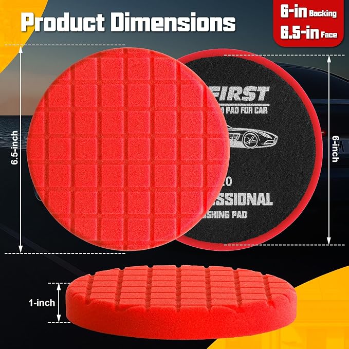 Foam Buffing Pads 6.5 Inch, 3Pcs Red Waxing Polishing Pad Set for Car Paint Gloss, Sealing Glaze and Detailing