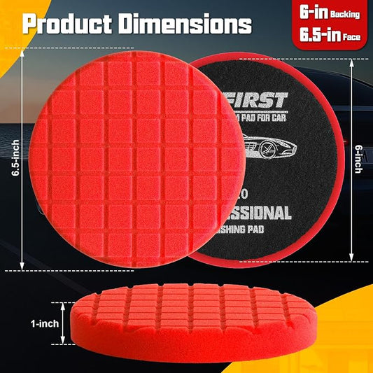 Foam Buffing Pads 6.5 Inch, 3Pcs Red Waxing Polishing Pad Set for Car Paint Gloss, Sealing Glaze and Detailing