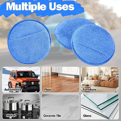 12 Pack Microfiber Wax Applicator Pads with Finger Pocket,Foam Car Wax Applicator Polishing Pads Microfiber Applicator Pad for Car Detailing & Cleaning (5 inch, Blue)