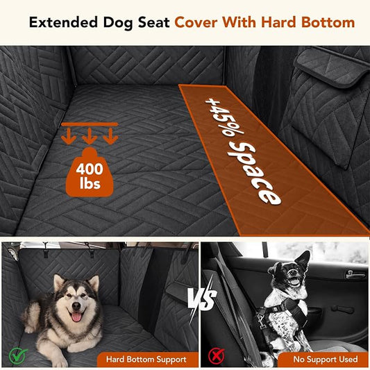 Dog Car Seat Cover for Back Seat, 600D Heavy-Duty Oxford Cloth Pet Car Seat Cover with Hard Bottom, Waterproof Dog Hammock for Car, Dog Car Seat Protector Scratch Proof Nonslip, Holds 400lbs
