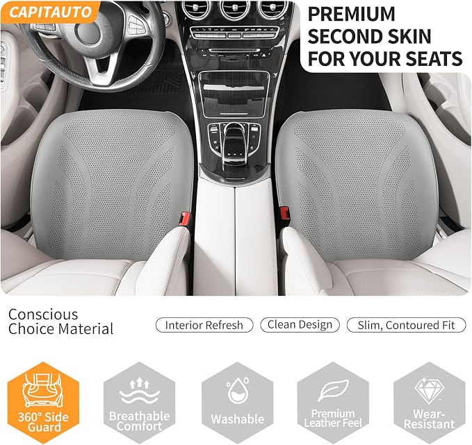 2 Pack Front Leatherette Seat Covers Faux Leather Bottom Car Seat Covers, Super Breathable,Anti-Slip,Universal Seat Covers for Cars,Full Wrapping Edge Fit for Most Sedans SUV Pick-up (2 Pack Gray)