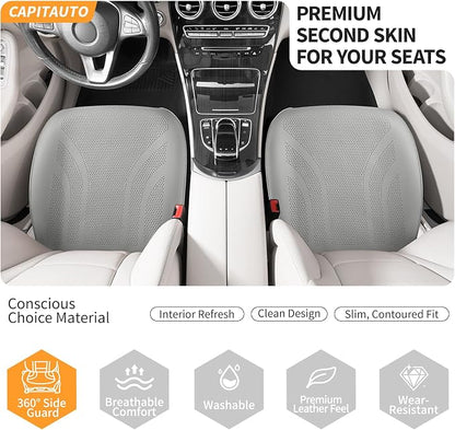 2 Pack Front Leatherette Seat Covers Faux Leather Bottom Car Seat Covers, Super Breathable,Anti-Slip,Universal Seat Covers for Cars,Full Wrapping Edge Fit for Most Sedans SUV Pick-up (2 Pack Gray)