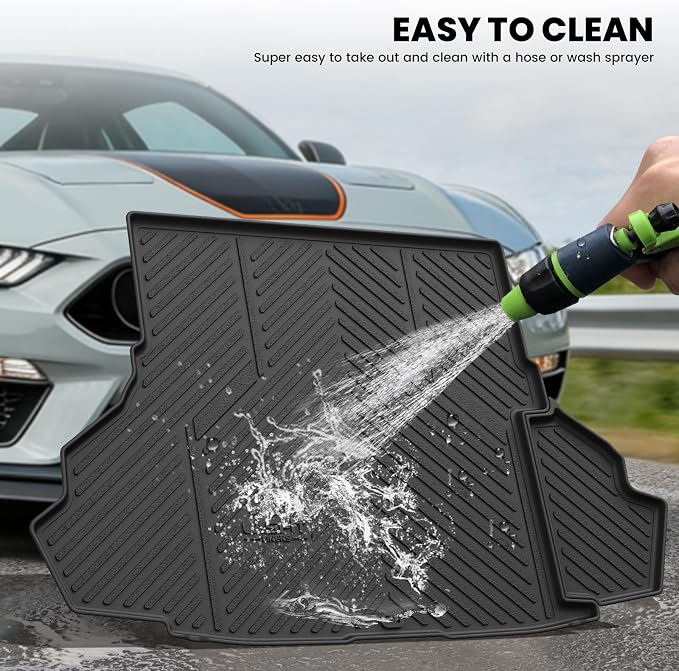 LASFIT Cargo Mat for Ford Mustang 2015-2023 (with or Without Subwoofer) Trunk Liner, Custom Fit All Weather Protector TPE One-Piece Design Easy Installation Trunk Mat, 1pc Black
