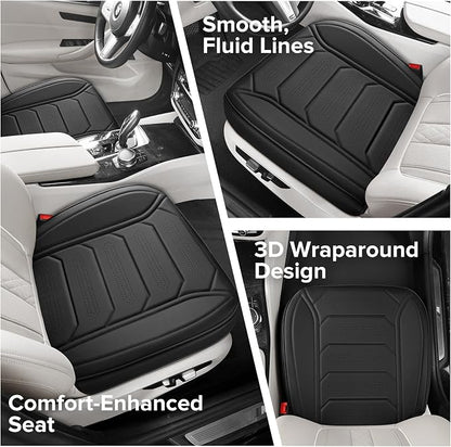 CAPITAUTO 2 Pack Bottom Car Seat Cover, Dual Storage Pockets Luxury Faux Leather Front Seat Covers for Cars, Super Breathable, Anti-Slip, Full Wrapping Edge - Fit for Most Sedans SUV Trucks (Black)