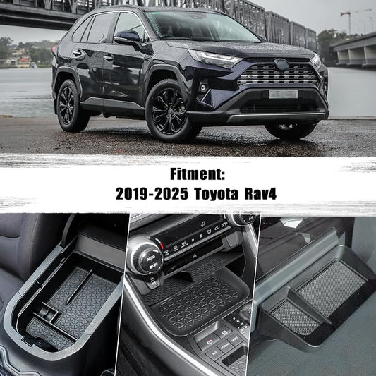 3PCS Center Console Organizer Tray and Armrest Storage Box Compatible with Toyota RAV4 2019-2022 2023 2024 2025 Dash Storage Tray Interior Accessories-Not for New 10.5'' Multimedia Display