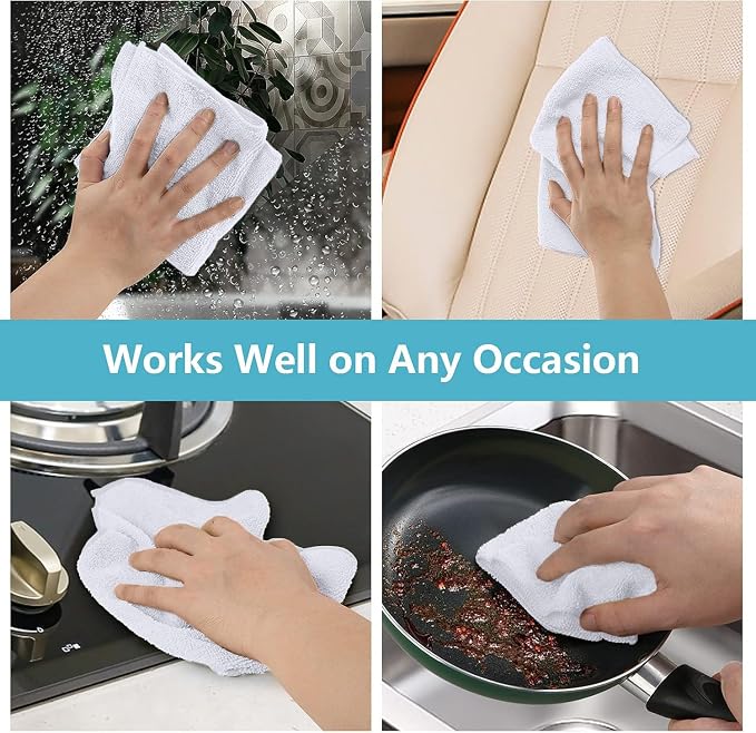 HOMEXCEL White Microfiber Cleaning Cloth 400 Pack, Microfiber Towel for Cars, Lint Free, Scratch-Free, Highly Absorbent, and Cleaning Rags for House, Window and Glass, Cars, TV Screen 11.5 X11.5 inch