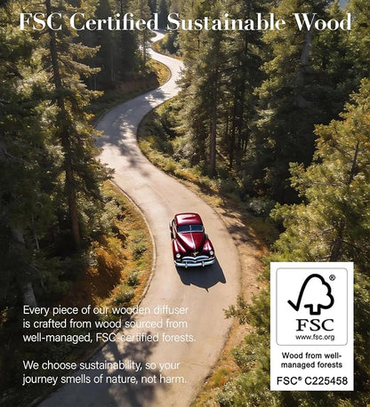 Wooden Car Air Freshener | FSC-Certified Original Wood, Visor Metal Clip, 100% Pure Essential Oils, Long-Lasting Odor Eliminator, 3 Refillable Scents Diffuser for Cars, Trucks, SUVs