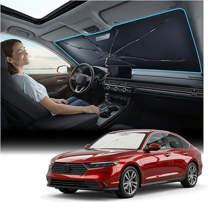 Nmoiss Windshield Sun Shade Umbrella for Honda Accord - [Vinyl Coating Heat Shield] Protect Car from Sun Rays & Heat Damage Keep Cool and Protect Interior, Spring Structure Edge
