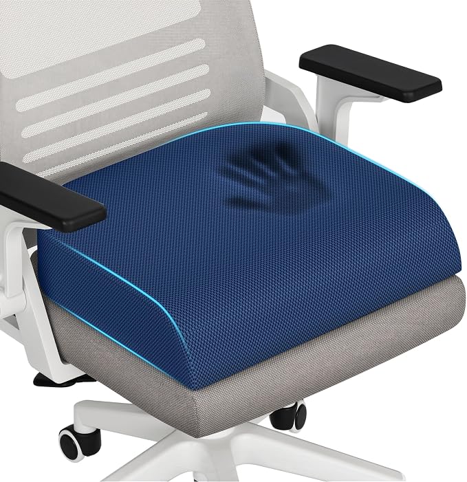 TranquilRelax Large Seat Cushion, Memory Foam Cushion for Long Sitting Hours on Office Chair, Home & Car, Non-Slip Chair Pad for Relieving Back & Sciatica & Hip & Coccyx Pain (Blue)