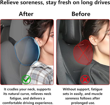 Car Headrest Pillow for Neck Support Memory Foam Car Neck Pillow Universal Fit Head Rest Travel Pillow Car Pillow for Pain Relief While Driving Grey 2pc