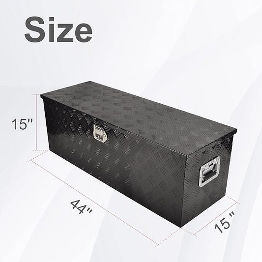 44 Inch Aluminum Heavy Duty Truck Bed Tool Box Underbody Flatbox Truck Car Outdoor Trailer Pickup Toolbox,RV Storage OrganizerTrailer Storage W/Lock & Keys,5 Bar Tread,Black(44"X15"X15")