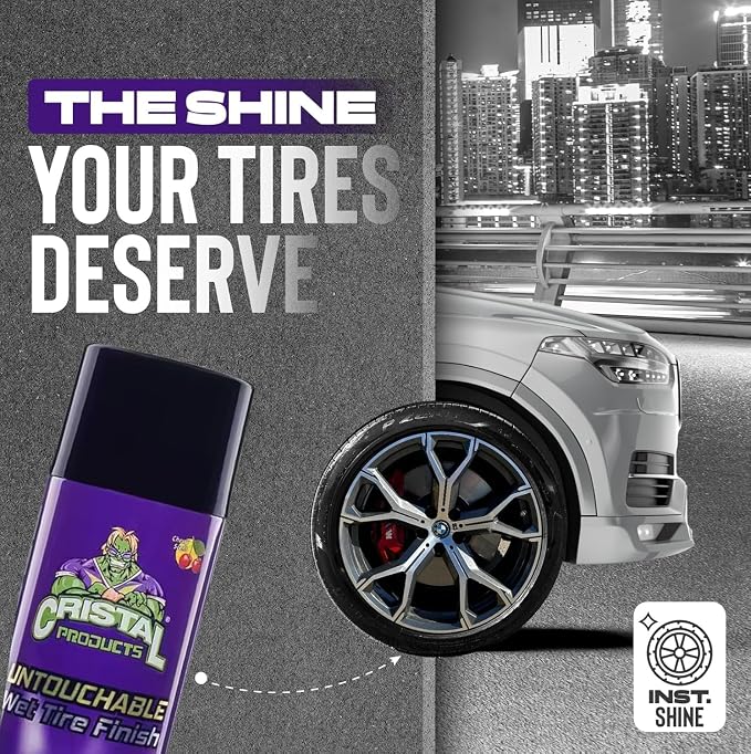 Cristal Products Untouchable Tire Shine Spray – Long-Lasting Wet Tire Finish for Deep Gloss & Protection – Waterproof Tire Shine, Easy Application, Premium Tire Cleaner Shine 8oz (1PK)