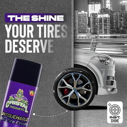 Cristal Products Untouchable Tire Shine Spray – Long-Lasting Wet Tire Finish for Deep Gloss & Protection – Waterproof Tire Shine, Easy Application, Premium Tire Cleaner Shine 8oz (2PK)