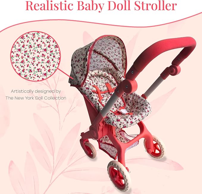 Baby Doll Car Seat Stroller Combo – Convertible 2 in 1 Doll Stroller and Car Seat for Kids – Fits Up to 20” Dolls – Play Toy Baby Stroller with Adjustable Handle for Girls Toddlers All Ages (Floral)
