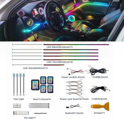 Acrylic Interior Car LED Strip Lights, Dreamcolor 10-in-1 Car Ambient Lighting Kit, with APP Control, 622 LED Fiber Optic Strip Lights for Cars, Supports Neon Sync with Music DIY Mode