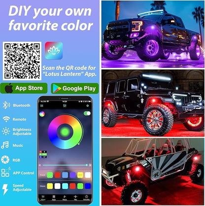 14 Pods RGB LED Rock Lights, Underglow Multicolor Neon Light Kit Wheel Well Light with APP Control & Music Mode, Under Glow Lights for Trucks,Jeep,SUV,Golf Cart,ATV,Pickup Off Road,12 V