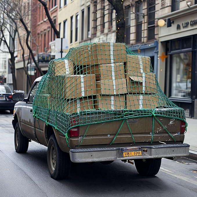 SATINIOR 12 x 8 ft Heavy Duty Cargo Net Truck Bed Network Cover with 18pcs Ropes Bungee Cargo Net Car Sealing Network Rope for Trailer Pickup Truck