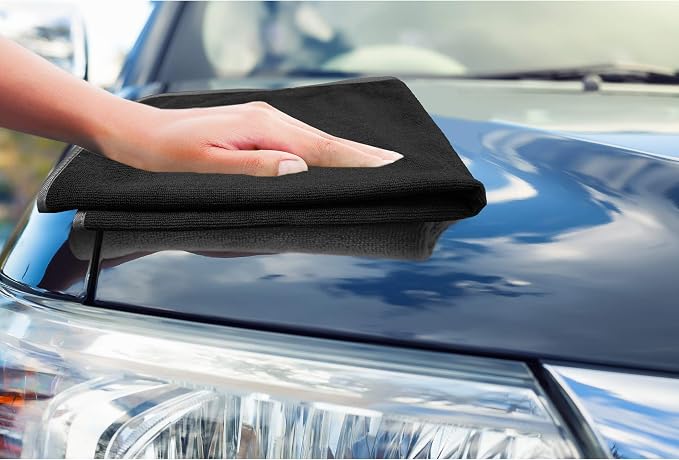 Detailer's Preference Large 320 GSM Microfiber Towels for Car Detailing, Washing, Drying, Ultra Soft Terry Weave, Scratch-Free, Lint-Free, Multi-Surface, Reusable, 16x24 Inch, 12-Pack, Black