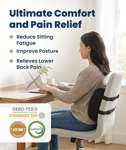 Everlasting Comfort The Original Lumbar Support Pillow for Office Chair - Improves Posture, Promotes Back Pain Relief - Superior Back Support for Gaming and Desk Chairs - Lumbar Pillow for Car, Couch