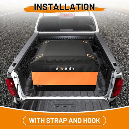 [High Visibility] Waterproof Truck Bed Bag with Orange Safety Trim, 26 CuFt Heavy Duty Cargo Carrier for Pickup Truck, Weatherproof Storage Bag for Camping & Road Trips