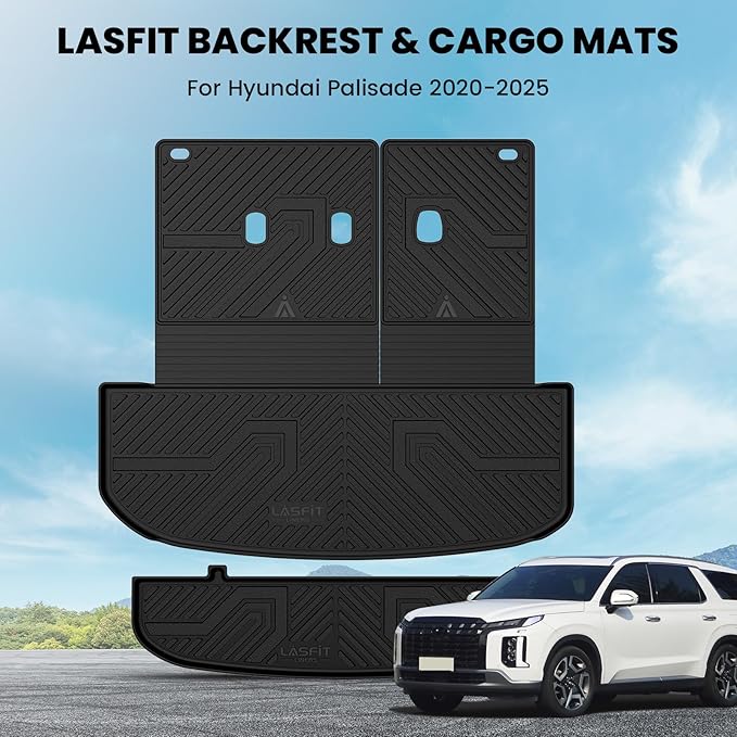 LASFIT Cargo Trunk Mat & Backrest Mats for Hyundai Palisade 2025 2024 2023 2022 2021 2020 All Weather TPE Custom Fit Car Trunk Mats Cargo Liner & Seatback Mats Accessories, Black