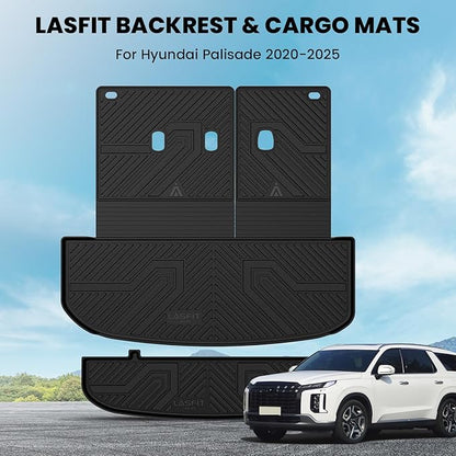LASFIT Cargo Trunk Mat & Backrest Mats for Hyundai Palisade 2025 2024 2023 2022 2021 2020 All Weather TPE Custom Fit Car Trunk Mats Cargo Liner & Seatback Mats Accessories, Black