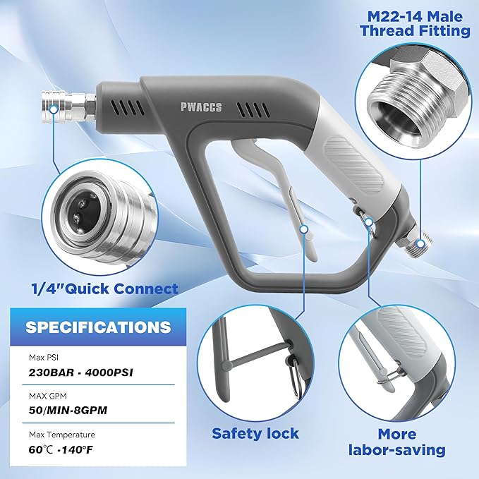 PWACCS Foam Cannon Dual Connector, Pressure Washer Car Wash Foam Gun, Short Power Washer Gun Kit with Dual-Connector Accessory, 1/4" Quick Connector, 1.5 Liter, 4000 PSI