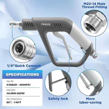 PWACCS Foam Cannon Dual Connector, Pressure Washer Car Wash Foam Gun, Short Power Washer Gun Kit with Dual-Connector Accessory, 1/4" Quick Connector, 1.5 Liter, 4000 PSI