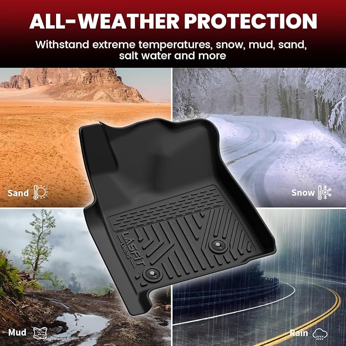 LASFIT Floor Mats for Toyota Tacoma 2008-2011 Double Cab Auto Tran, Custom Fit All Weather Protection Durable TPE Floor Liners for 2008-2011 Tacoma Accessories Front & Rear 2 Row Row Car Mats, Black