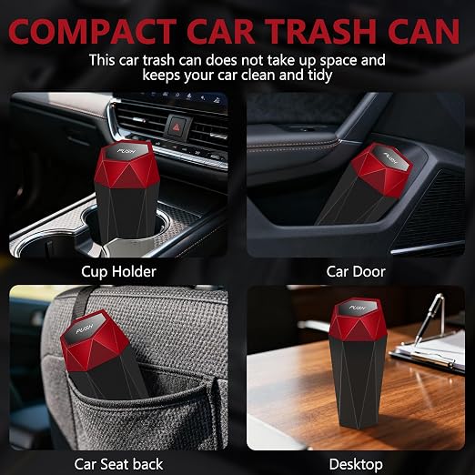 Car Trash Can with Lid - 1-Pack, Interior Accessories for Vehicles, Leakproof Garbage Can with 30 Detachable Trash Bags, Multipurpose Organizers and Storage Solutions for Home and Office