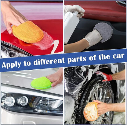 FillTouch 52 Pcs Microfiber Wax Applicator Pad 5" Diameter Soft Wax Pads for Car with Finger Pocket Cleaning Microfiber Polishing Care Foam Sponge for Cars, Truck, Boat, Motorcycle, RV, 4 Colors
