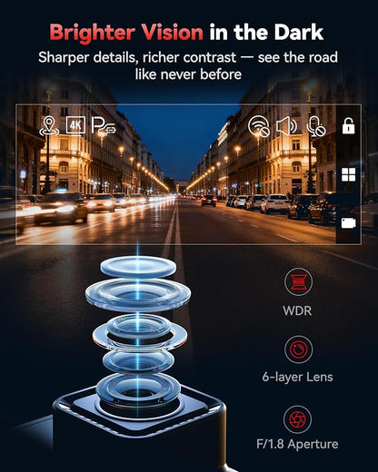 REDTIGER F7N Dash Cam 4K Front and Rear 1080P, 5.8GHz WiFi-20 MB/s Fast Transfer, 2160P/FHD Car Dash Camera with 64GB Card, Smart App Control, Precise GPS, Night Vision, 24H Parking Mode