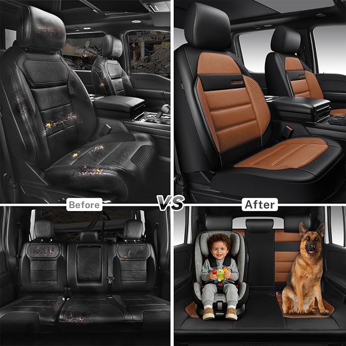 CAR PASS Memory Foam Seat Covers Full Sets, Airy Cool Mesh Thick Car Seat Covers, Leather Car Seat Covers 5 Seats Airbag Compatible, Universal Automotive Comfort for Most Cars, Trucks, SUV, Brown
