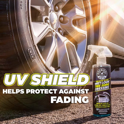 Chemical Guys Galactic Black Wet Look Tire Shine Dressing – High Gloss Tire Spray for Trim & Rubber – Restores Deep Black Shine and Protection for Cars, Trucks, Motorcycles and RVs, 16 oz