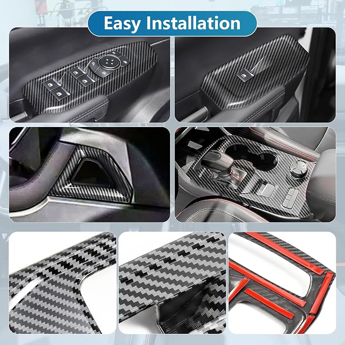 Central Control Gear Shift Panel Trim Cover Compatible with Ford Ranger Raptor 2024 2025, with Center Console Side Armrest Trim, Window Lift Switch Panel Cover