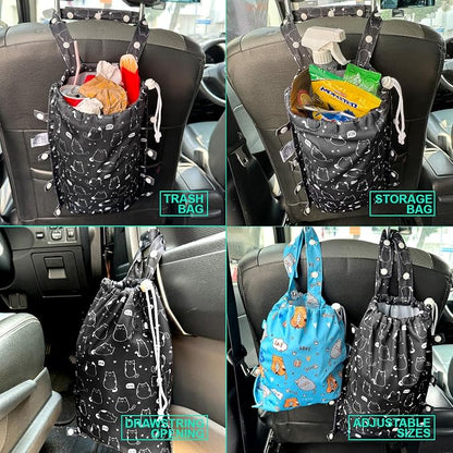 Leak-Proof Waterproof Car Trash Bag Foldable Multipurpose Trash bin Container Storage Cute Grocery Organizer Bag for Automotive Front or Back Seat in Cars SUVs and Trucks (Cute Cats)