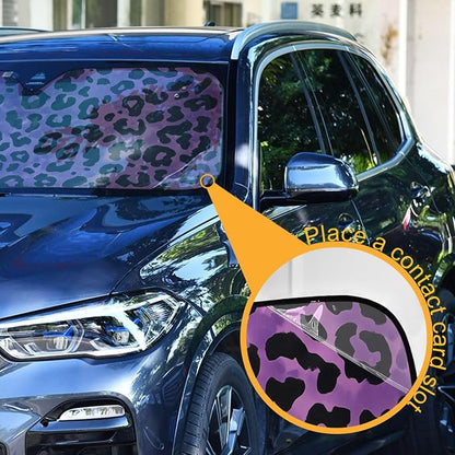 Windshield Sun Shade Purple Black Leopard Print Front Window Block UV Shades Visor Reflective Retractable for Car SUV Trucks