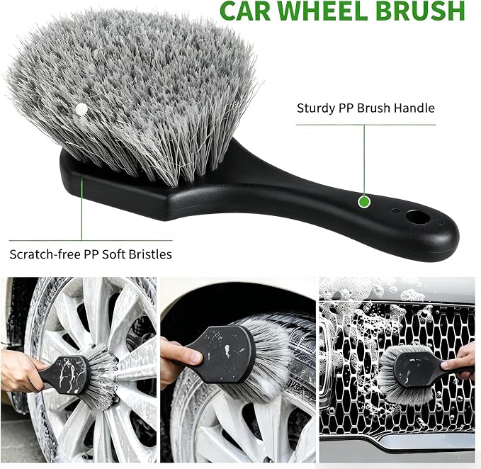 14Pcs Car Wash Kit, 62'' Car Wash Brush with Long Handle, Microfiber Scratch-Free Carwash Brush Mop Mitt Kit Car Car Washing Supplies Cleaning Kit for Cars RV SUV Truck Boat Green
