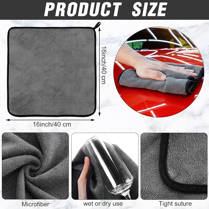 Tallew 18 Pcs Gray Microfiber Towels: 16"x16" Microfiber Drying Towels Bulk Micro Fiber Car Cleaning Cloth for Cars Drying Washing Polishing Cleaning Household Supplies