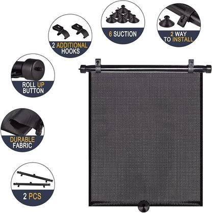 2 Pack Large Car Side Window Sun Shade for Baby, Retractable Roller Car Window Shades UV Protection, Clip-On Sunshade for SUV Truck Rear Side Window, 18" x 20" Vehicle Sun Protection Shade