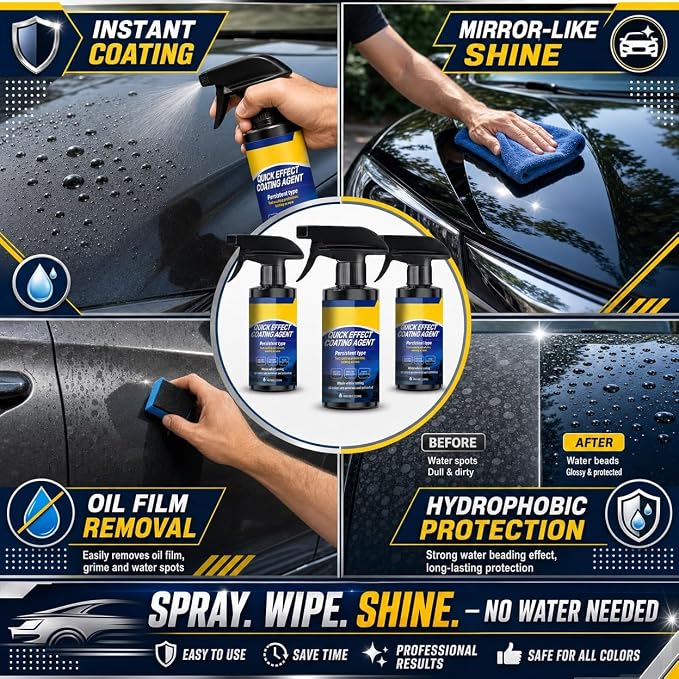 3-Pack Quick Effect Coating Agent for Car, Upgraded Car Coating Spray for Shine & Protection, Waterless Scratch Polish and Paint Shield Kit with 3 Microfiber Towels and 3 Sponges