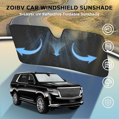 Car Windshield Sun Shade for Cadillac Escalade 2021-2025 2026, 5-Layer Bubble Foldable Thicken Front Window Sunshade Sun Visor Protection Accessories - Blocks Heat & UV Rays Keep Car Cooler