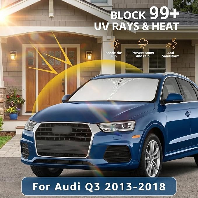 Windshield Sun Shade for Audi Q3 2013-2018 Sunshade Front Window Shade Custom Fit Q3 Accessories Sun Visor Foldable Shade Blocks UV Rays Accessories