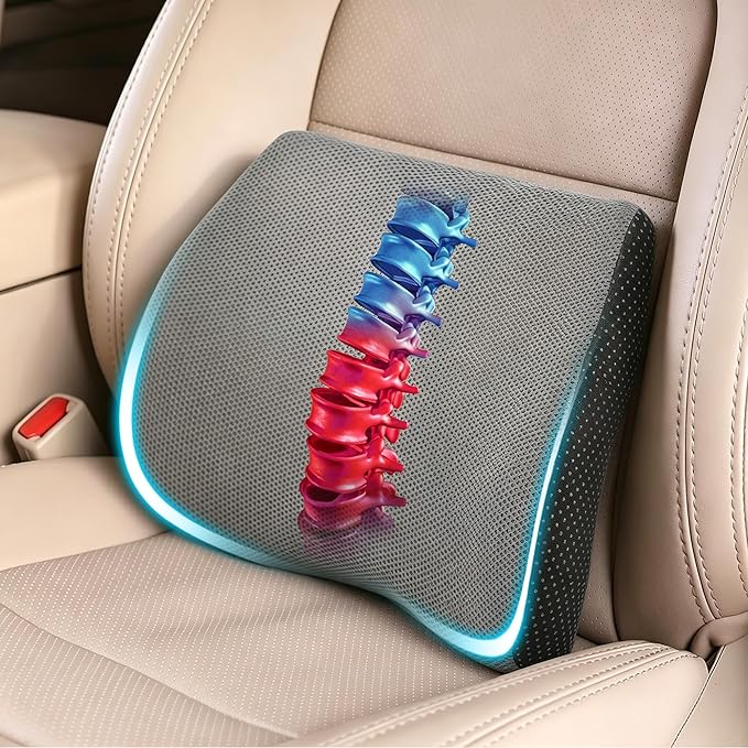 Lumbar Support Pillow for Car & Office Chair - High-Density Memory Foam Back Cushion for Sciatica & Lower Back Pain Relief - Non-Slip Support for Long Commutes & Desk Workers (Dark Gray)
