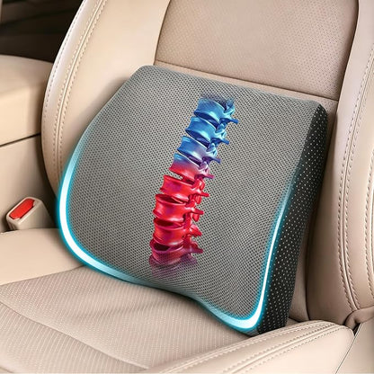 Lumbar Support Pillow for Car & Office Chair - High-Density Memory Foam Back Cushion for Sciatica & Lower Back Pain Relief - Non-Slip Support for Long Commutes & Desk Workers (Dark Gray)