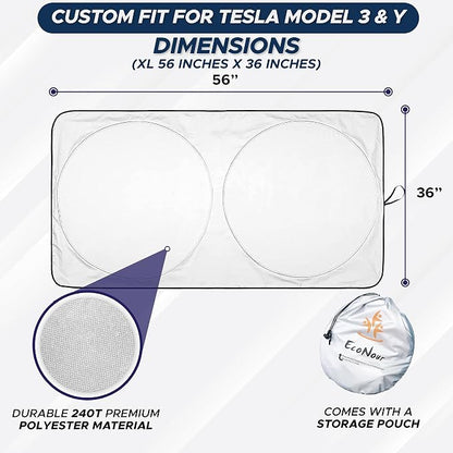 EcoNour Windshield Sun Shade Compatible for Tesla Model 3 & Model Y Juniper 2017-2024 2025 2026, Sun Visor for EV Front Window Sunshade, Foldable Heat & UV Protector, Car Accessories