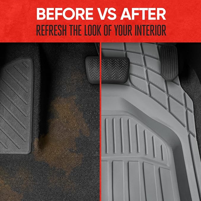 Motor Trend 943-GR FlexTough Defender Car Floor Mats -Next Generation Deep Dish Heavy Duty Contour Liners for Car SUV Truck & Van-All Weather Protection, Trim to Fit Most Vehicles Gray